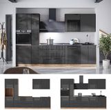 Vicco Complete keukeneenheid Fame-Line, Antraciet Hoogglans/Goudkleurig Eiken, 310 cm zonder werkblad