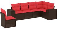 vidaXL 6-delige tuinbankset met kussens, bruin, polyrotan