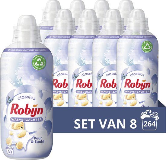 Robijn Classics Puur & Zacht Wasverzachter - Voordeelverpakking - 8 x 33 wasbeurten