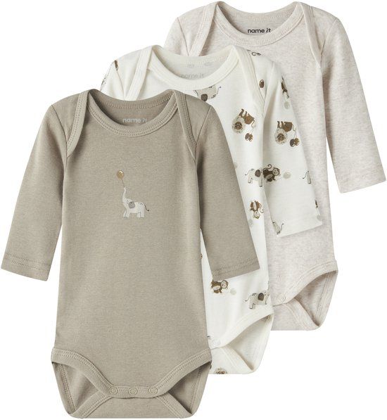 NAME IT NBNBODY 3P LS ANIMAL NOOS Romper Unisex Jet Stream Dierenprint Lange mouw Katoen (Set van 3) Maat 56