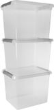 Sunware Comfort Line Opbergbox - 52L - Set van 3 - Transparant/metaal
