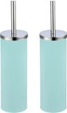 MSV Toiletborstel in houder/wc-borstel - 2x - metaal - mintgroen - 38 cm