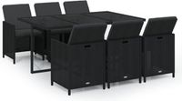 vidaXL 7-delige tuinset met kussens, zwart, van polyrotan