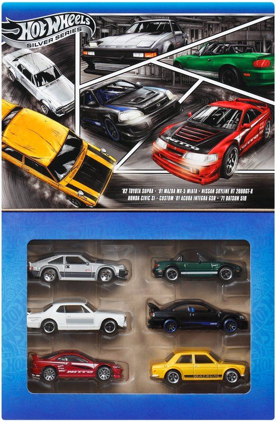 Hot Wheels Metalen Speelgoedauto's, Schaal 1:64, Set van 6 Japanse Voertuigen