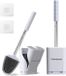 BeiJingLiangPinJiaZuoKeJiWenHuaFaZhanYouXianG Brosse de toilette, brosse de toilette en silicone, fixation murale, brosse de toilette plate avec manche en acier inoxydable, set de toilette design sur pied avec support, brosse de toilette en forme de cœur sans perçage, blanc - set