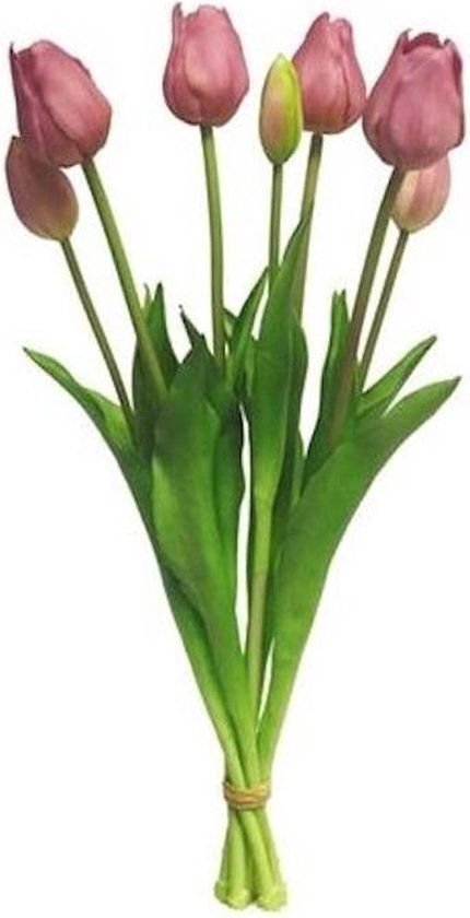 Merkloos Tulpen Kunstbloemen - Bos met 7 stuks - Roze
