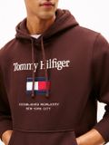 Tommy Hilfiger Sweat à capuche Homme Mélange de coton avec capuche Manches longues Poches plaquées Casual Marron
