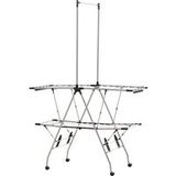 Étendage à linge pliable à roulettes, grande surface de séchage, acier inoxydable, 138,5 x 63 x 208 cm, argent/noir