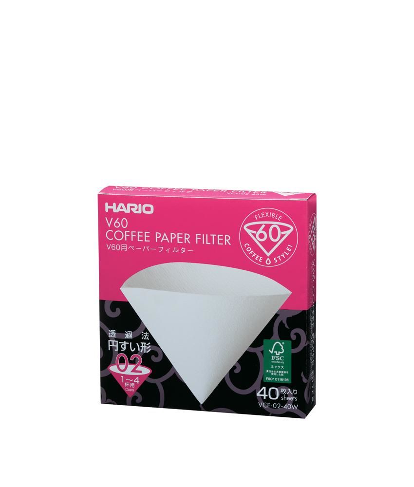 HARIO V60 Coffee Filters - 02 Size - White - 40 Pieces