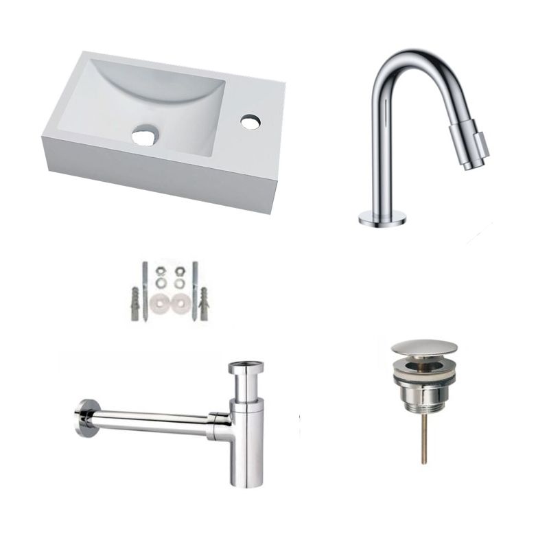 Badkamerplanet Solid Surface Fonteinset Recto 40x22x10 cm met Elba Fonteinkraan Chroom