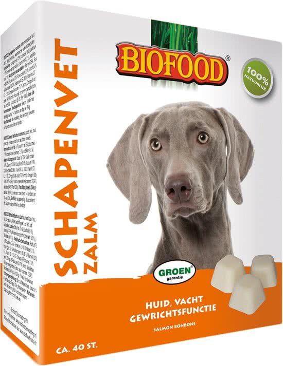 BIOFOOD Schapenvetbonbons met Zalm - Hond - Voedingssupplement - 3 x 40 bonbons