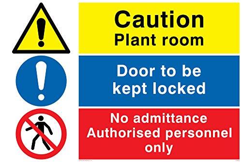 Viking Signs Viking Signs CV5294-A4L-V "Voorzichtigheid Plantenkamer, Deurvergrendeling, Geen toelating Geautoriseerd Personeel Alleen" Bord, Vinyl/Sticker, 300 mm H x 200 mm W