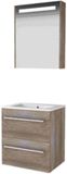 Basic-Line Premium 46 Badkamermeubelset - 60 x 46 cm - Met Grepen - 2 Lades - Keramische Wastafel - 1 Kraangat - Spiegelkast met LED Verlichting - Scotch Oak