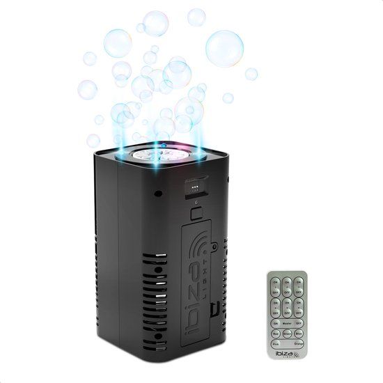Ibiza - BUBBLE-DREAM - Draagbare, op batterijen werkende RGB LED-bellenblaasmachine - Met afstandsbediening en synchroniseerbare lichteffecten