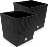 Deuba Bloempot Binnenbak Handgrepen Outdoor Rotan 35 Liter Antraciet 2 stuks
