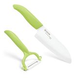 Kyocera Cut&Peel Set, Santoku mes (lemmet: 14 cm) met dunschiller, groene greep