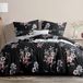TRANKIELO® - Ensemble de literie 200x220 cm – Microfibre, motif floral noir, 3 pièces, infroissable