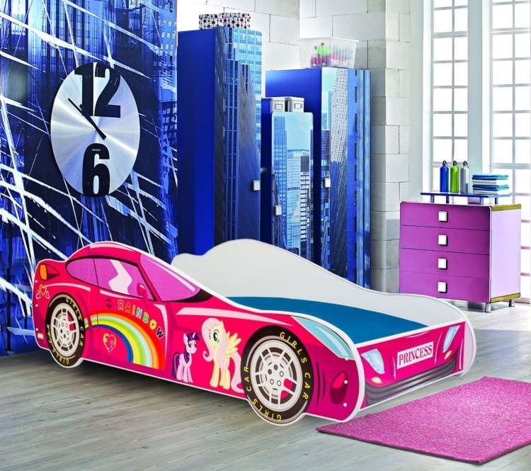 Viking Choice Autobed - Kinderbed - 140x70cm - met matras - roze - met led verlichting