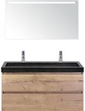 BES LED Maxx XL Badmeubelset 120 cm - Natuur Eiken - Wastafel Lucca Enkel 2 Kraangaten met LED Spiegel