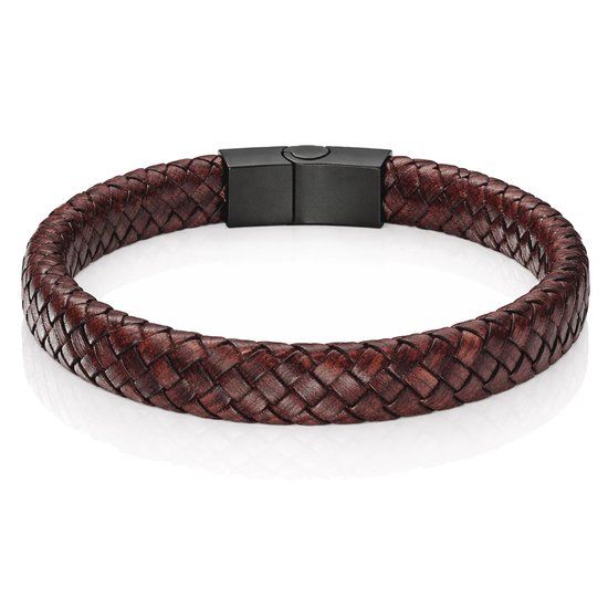 LGT JWLS Lookinggoodtoday Gevlochten Leren Armband Heren Edelstaal Sluiting Bruin-18.5cm