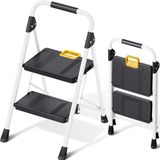 Famanu - Vouwladder met 2 treden, 360 kg draagvermogen, antislip pedalen, veilige vergrendeling, stabiele huishoudtrap voor keuken en kantoor