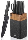 Set de couteaux - Bloc à couteaux - 7 pièces - Acier inoxydable - Noir - Avec aiguiseur intégré