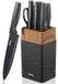 Set de couteaux - Bloc à couteaux - 7 pièces - Acier inoxydable - Noir - Avec aiguiseur intégré