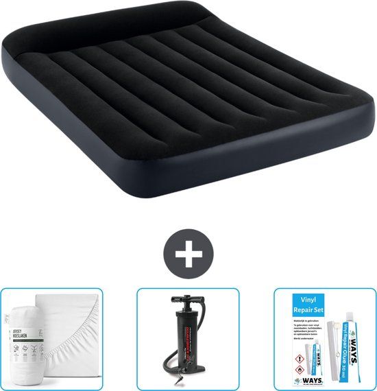 Intex Luchtbed - Twijfelaar - 137 x 191 x 25 cm - Donkerblauw - Inclusief Hoeslaken, Pomp en Reparatieset
