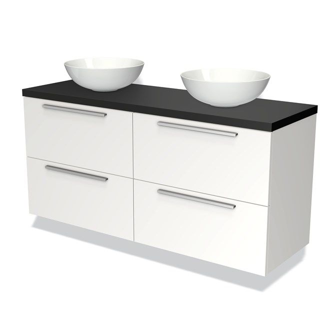 Maxaro Badkamermeubel Modulo Plato 140cm Mat Wit 4 Lades Zwart Blad