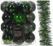 Decoris Kaemingk B.V. Kerstversiering set - donkergroen - kerstballen 6 cm en kerstslinger - kunststof