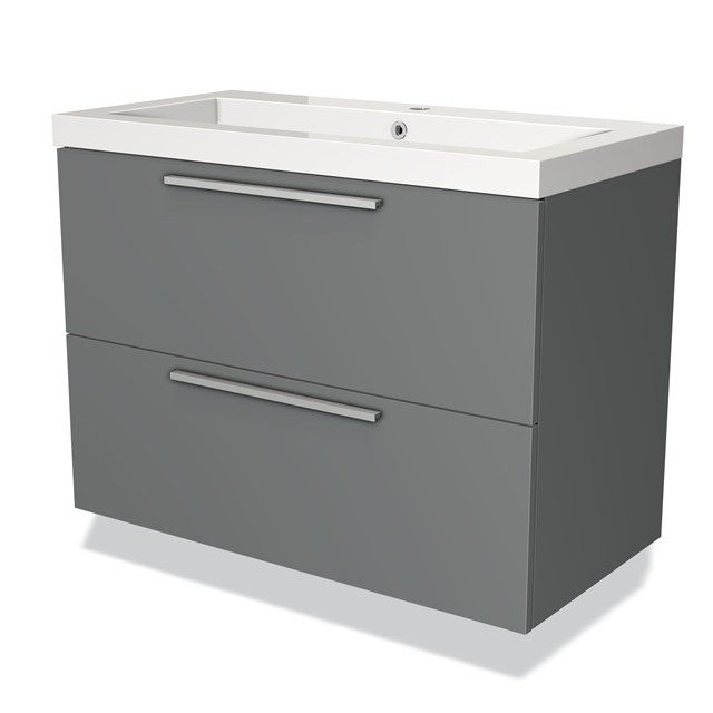 Maxaro Badkamermeubel 90cm Modulo Middengrijs 2 Lades Vlak Wastafel Mineraalmarmer