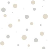 Happy Behang - Stippen - Polkadot - Beige Grijs Zand Wit - Babykamer Neutraal Kinderkamer - Vliesbehang - 0,53 x 10,05 M