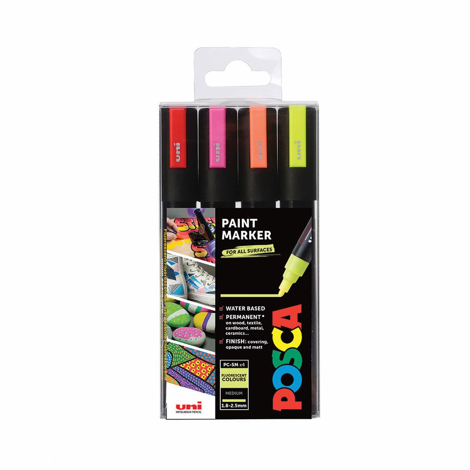 Posca PC-5M Fluorescent Paint Markers - Set of 4
