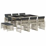 vidaXL 11-delige Tuinset met kussens poly rattan lichtgrijs