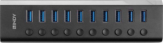 LINDY 43370 43370 USB-hub 10 poorten USB-A USB 3.0 5 GBit/s Zwart