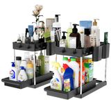 BAKAJI Set van 2 organizers voor wastafel en keuken met uittrekbare lade, opbergmand, ruimtebesparend, 2 legplanken, rek onder de gootsteen, uittrekbaar rek (zwart)