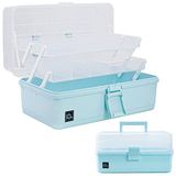 Creahaus 33 cm 3 lagen multifunctionele opbergdoos, ambachtelijke opbergdoos met vakken, kunststof gereedschapskist, medicijnopbergdoos, haaraccessoires organizer, naaidoos met 2 trays (blauw)