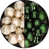 Decoris Kaemingk B.V. Kerstversiering kunststof kerstballen kleuren mix champagne/donkergroen 6-8-10 cm pakket van 44x stuks