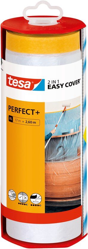 tesa Easy Cover Perfect+ dispenser XL beschermfolie met washi tape – 17m x 2,60m
