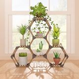 Unyqoos® support de plantes en bois d'eucalyptus – étagère à fleurs et étagère d'angle 2 niveaux pour intérieur et extérieur, 59 x 25 x 51 cm, charge max 35 kg
