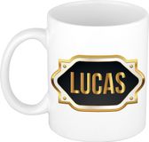 Bellatio Decorations Naam cadeau mok - Lucas - Zwart - Keramiek - 300 ml