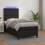 vidaXL Boxspringbed met matras en LED-verlichting, zwart, 90x190 cm, kunstleer