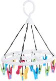 Merkloos Kleine wasdroger droogmolen met 16 zachte clips - Premium wasknijpers - wit met blauw-geel-groen-roze droogcarrousel