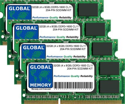 GLOBAL MEMORY 32GB (4 x 8GB) DDR3L 1600MHz PC3L-12800 204-PIN SODIMM GEHEUGEN RAM KIT VOOR LAPTOPS/NOTITIEBOEKJE