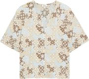 s.Oliver Chemisier Col en V Manches Courtes Viscose Imprimé Sable Clair