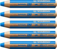 STABILO Woody 3 in 1 Crayons - Bleu Moyen - 5 Pièces