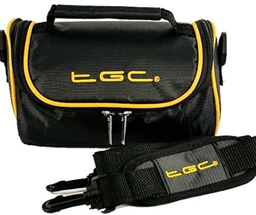 TGC Panasonic Lumix DC-TZ200, DC-ZS200 Camera Case Bag van ® met schouderriem en draaggreep (Jet Black met gele versieringen)