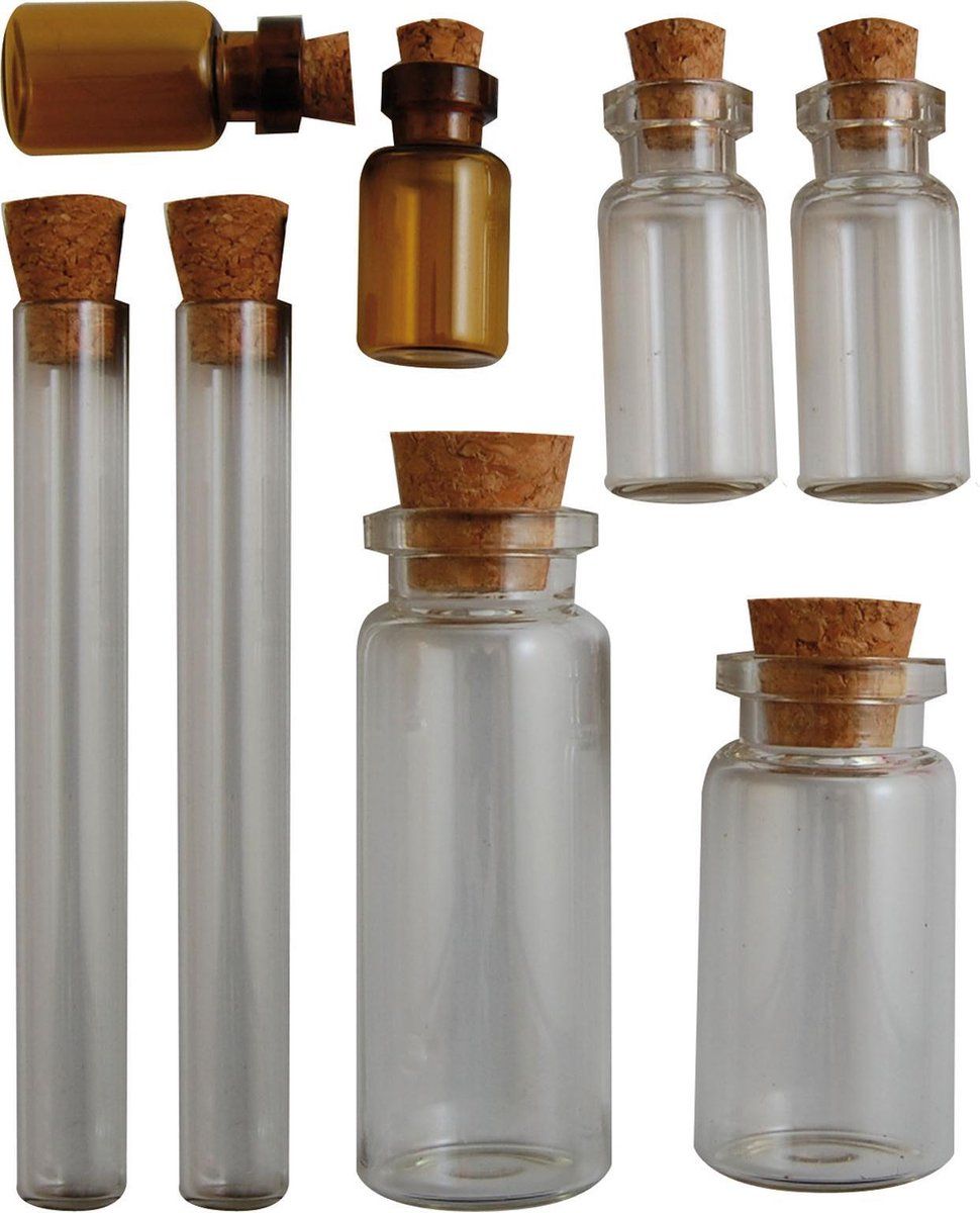 Vaessen Creative Vintage corked vials x8 - transparant