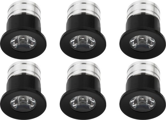 Velvalux LED Veranda Spot Verlichting 6 Pack - 3W - Warm Wit 3000K - Inbouw - Rond - Mat Zwart - Aluminium - Ø31mm