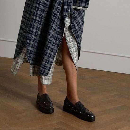 Manfield Dames Zwarte Leren Loafers Met Studs Maat 39